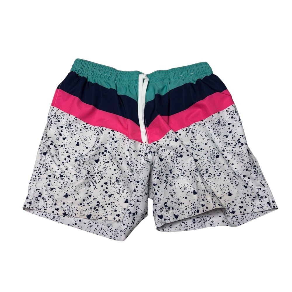 Chubbies Mens Swim Trunks Large W30 L5.5 Retro Stripe Splatter Print Multi